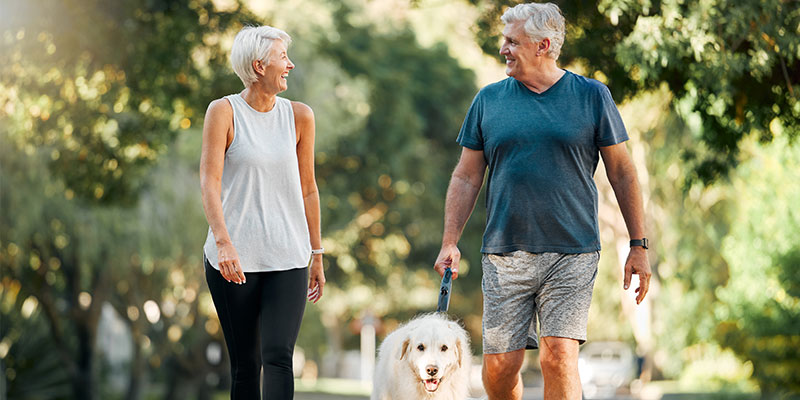 pareja de edad avanzada paseando en el parque